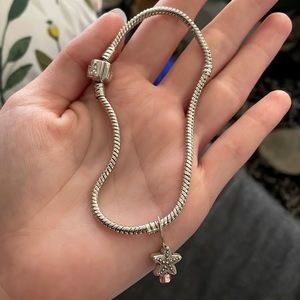 Silver pandora bracelet with handmade charm